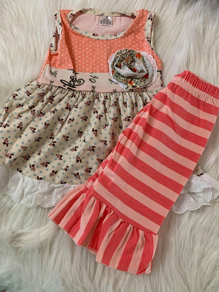 Peach Floral Capri Set