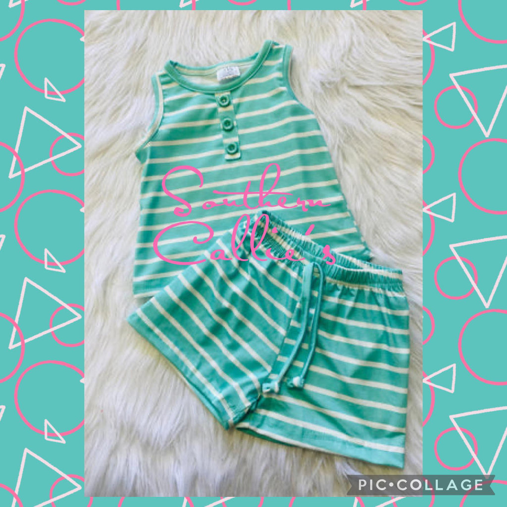 Aqua Stripe Short Set