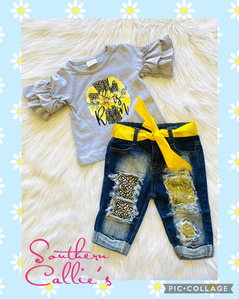 Yellow He is Risen Denim Capri Set