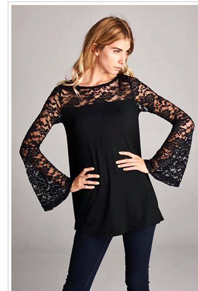 Black Lace Sleeve Top