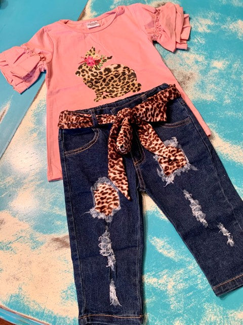 Cheetah Bunny Denim Capris Set