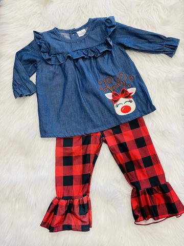 Reindeer Chambray Pant Set